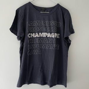 J.Crew Sparkling Wine Graphic T Shirt Champagne Sequin Tee like new Size XXL